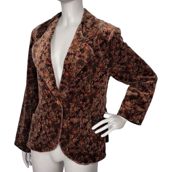 Vintage 60s Edith Flagg California Velvet Fall Floral Single-Button Blazer M-XL - Picture 3 of 8
